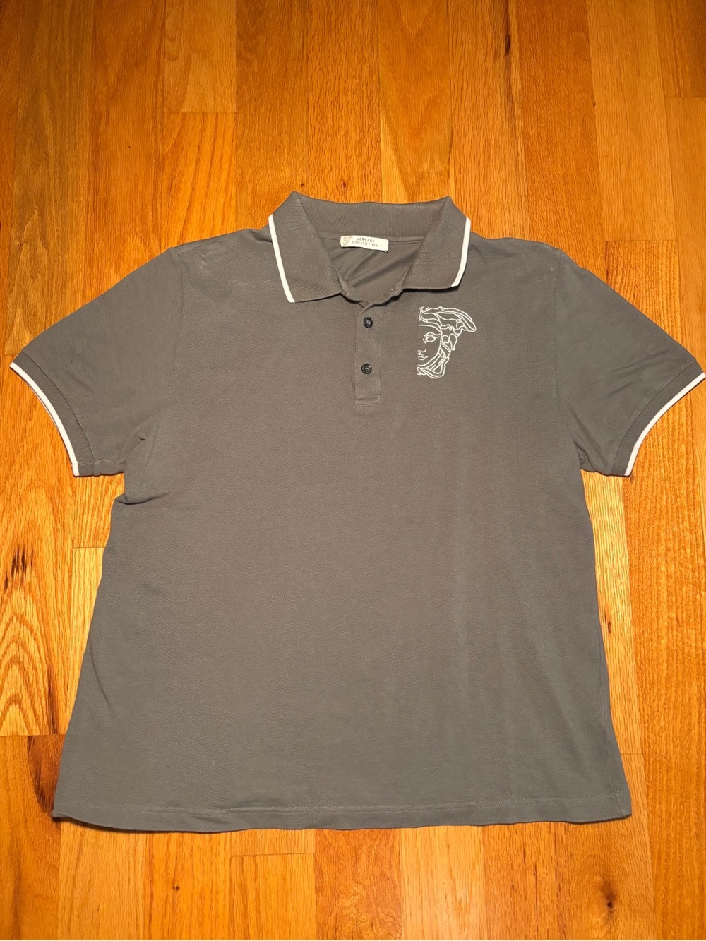 Versace Gray Medusa Embroidered Polo Size Medium